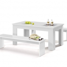 Jedálenský stôl + 2 lavice Baden, 160 cm (3 ks), biela - 1