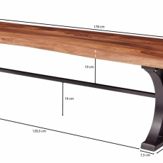 Jídelní lavice Nora, 178 cm, masiv Sheesham - 3