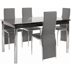 Jídelní set Piwas, 4+1, 200 cm, šedá / černá