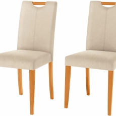 Jídelní židle Curt (SET 2 ks), mikrovlákno, krémová / přírodní dřevo - 1