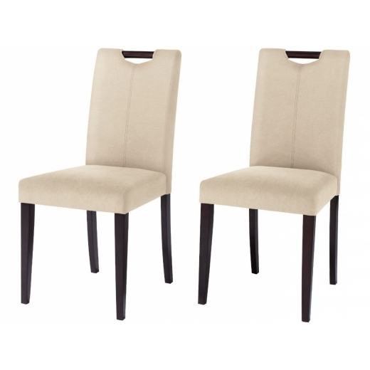Jídelní židle Curt (SET 2 ks), mikrovlákno, krémová / tmavé dřevo - 1