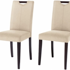 Jídelní židle Curt (SET 2 ks), mikrovlákno, krémová / tmavé dřevo - 1