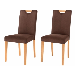Jídelní židle Curt (SET 2 ks), mikrovlákno, tmavě hnědá / přírodní dřevo