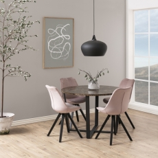 Jídelní židle Dima (SET 2ks), samet, růžová/černá - 5
