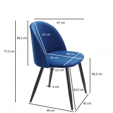 Jídelní židle Fox (SET 2 ks), samet, modrá - 4