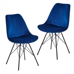 Jídelní židle Lina (SET 2 ks), samet, modrá
