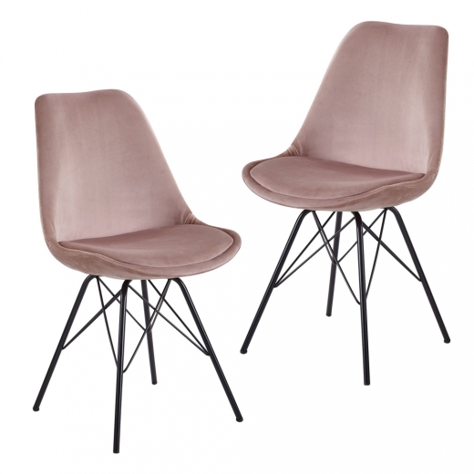 Jídelní židle Lina (SET 2 ks), samet, růžová - 1