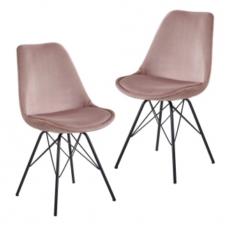 Jídelní židle Lina (SET 2 ks), samet, růžová
