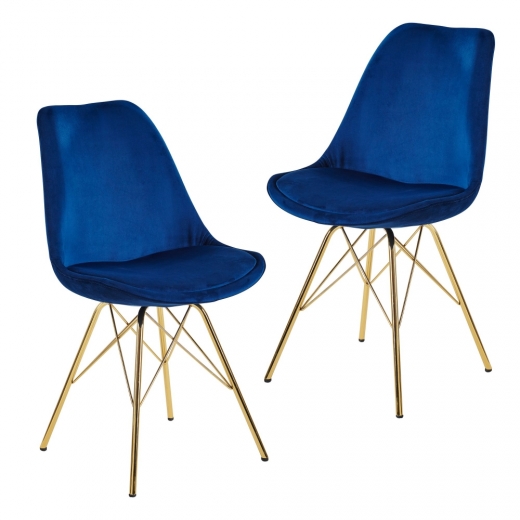 Jídelní židle Ruby (SET 2 ks), samet, modrá - 1