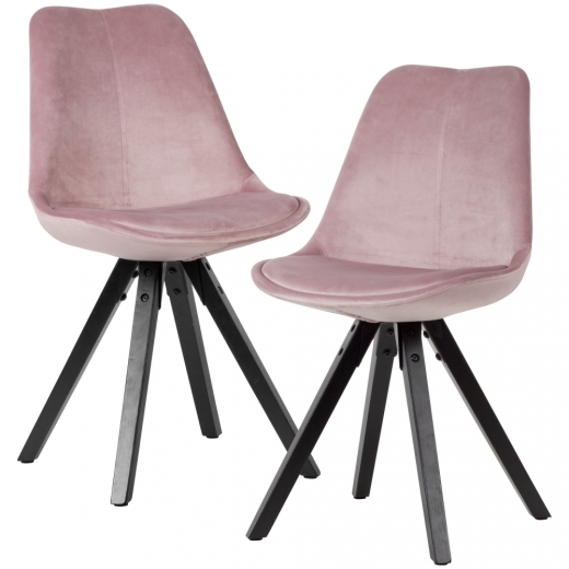 Jídelní židle Ruby (SET 2 ks), samet, růžová / černá - 1