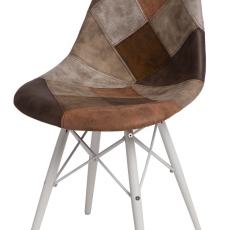 Jídelní židle s bílou podnoží Desire patchwork, béžová - 1