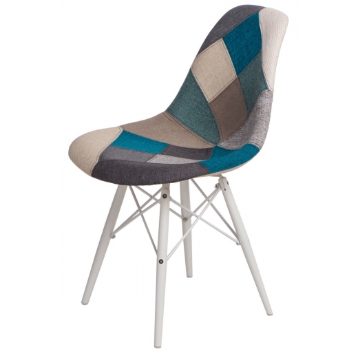 Jídelní židle s bílou podnoží Desire patchwork, modrá - 1