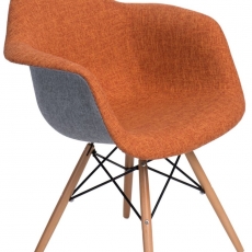 Jídelní židle s dřevěnou podnoží Blom čalouněná, šedá/oranžová - 1