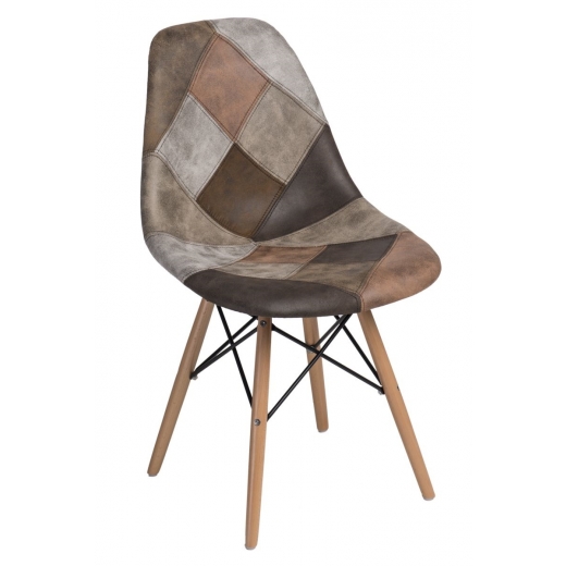 Jídelní židle s dřevěnou podnoží Desire patchwork, béžová - 1