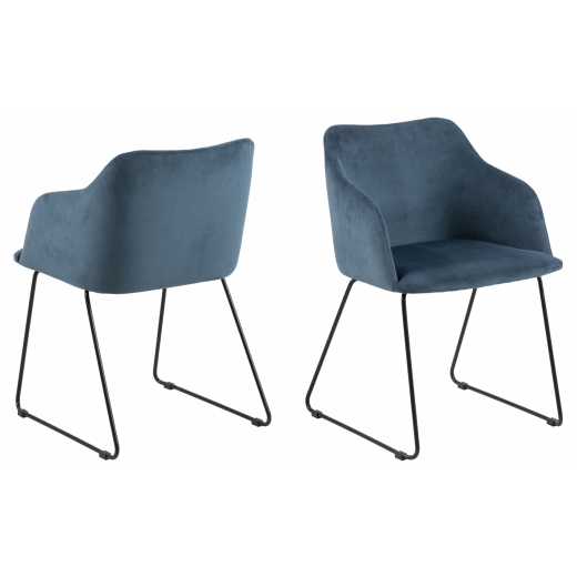Jídelní židle s područkami Casablanca (SET 2 ks), samet, modrá - 1
