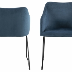 Jídelní židle s područkami Casablanca (SET 2 ks), samet, modrá - 2