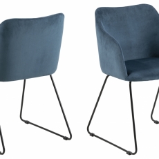 Jídelní židle s područkami Casablanca (SET 2 ks), samet, modrá - 1