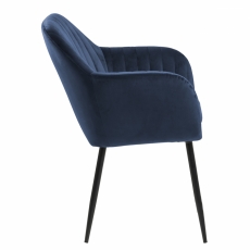 Jídelní židle s područkami Ema, samet, modrá / černá - 4