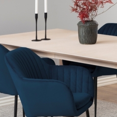 Jídelní židle s područkami Ema, samet, modrá / černá - 5