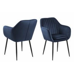 Jídelní židle s područkami Ema, samet, modrá / černá