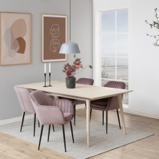 Jídelní židle s područkami Ema, samet, růžová / černá - 3