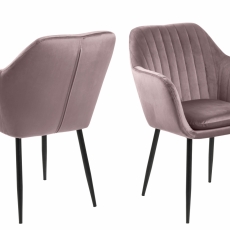 Jídelní židle s područkami Ema, samet, růžová / černá - 1