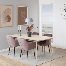Jídelní židle s područkami Ema, samet, růžová / černá - 4