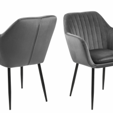 Jídelní židle s područkami Ema, samet, tmavě šedá / černá - 1