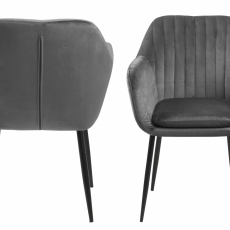 Jídelní židle s područkami Ema, samet, tmavě šedá / černá - 5