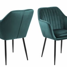 Jídelní židle s područkami Ema, samet, tmavě zelená / černá - 1