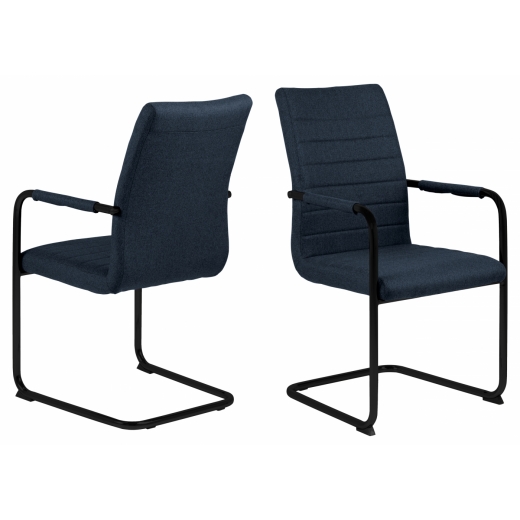 Jídelní židle s područkami Gudrun (SET 2 ks), textil, tmavě modrá / černá - 1