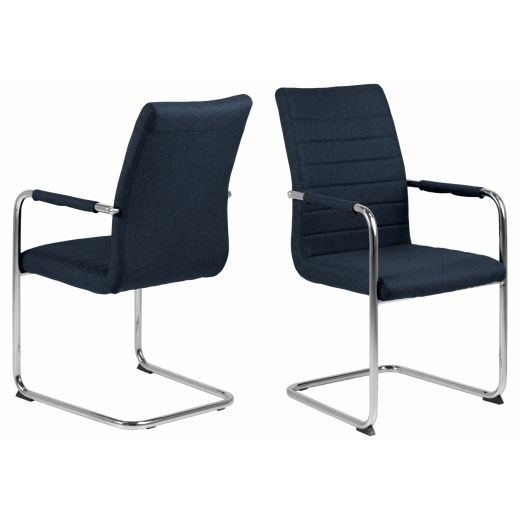 Jídelní židle s područkami Gudrun (SET 2 ks), textil, tmavě modrá - 1