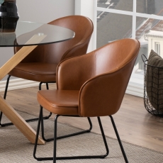 Jídelní židle s područkami Mitez, syntetická kůže, hnědá - 4