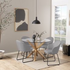 Jídelní židle s područkami Mitez, textil, světle šedá - 2
