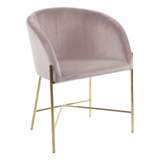 Jídelní židle s područkami Nelson, samet, růžová / zlatá - 1