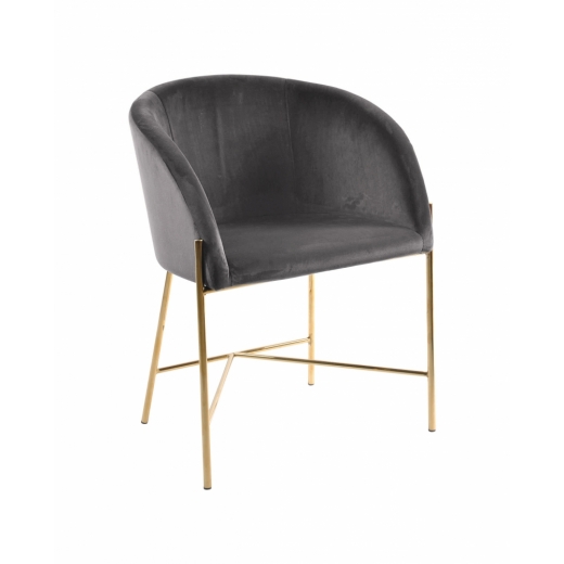Jídelní židle s područkami Nelson, samet, tmavě šedá / zlatá - 1