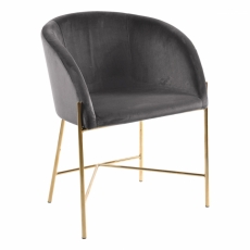 Jídelní židle s područkami Nelson, samet, tmavě šedá / zlatá - 1