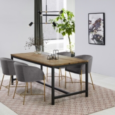 Jídelní židle s područkami Nelson, samet, tmavě šedá / zlatá - 4