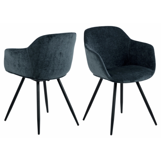 Jídelní židle s područkami Noella, textil, tmavě modrá - 1