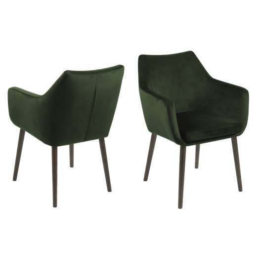 Jídelní židle s područkami Nora, samet, tmavě zelená - 1