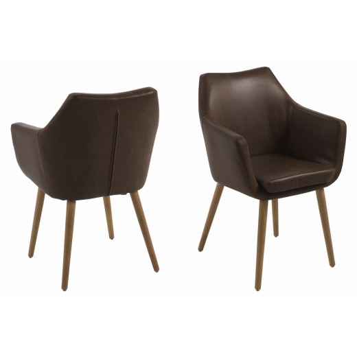 Jídelní židle s područkami Nora, syntetická kůže, hnědá - 1