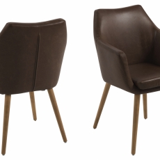 Jídelní židle s područkami Nora, syntetická kůže, hnědá - 1