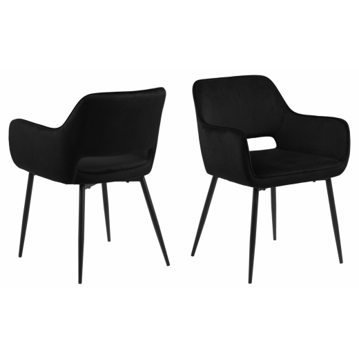 Jídelní židle s područkami Ranja (SET 2 ks), textil, černá - 1