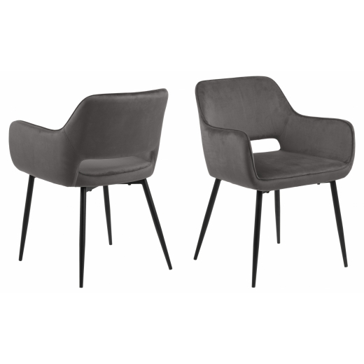 Jídelní židle s područkami Ranja (SET 2 ks), textil, tmavě šedá - 1