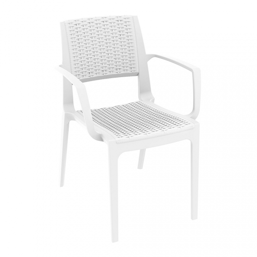 Jídelní židle s područkami Rattan, bílá - 1