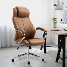 Kancelárska stolička Salford, pravá koža, svetlo hnedá - 3