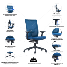 Kancelárska stolička Snow Black, textil, modrá - 6