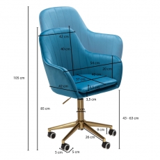 Kancelářská židle Silen, samet, modrá - 4