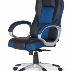 Kancelárske kreslo Racer, syntetická koža, čierna / modrá - 3