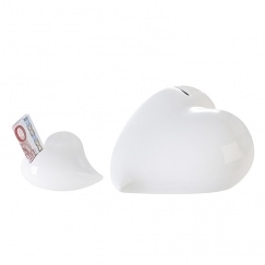 Kasička keramická Srdce, 19 cm, bílá